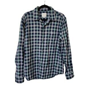 American Eagle Blue Green White Plaid Button Down Shirt